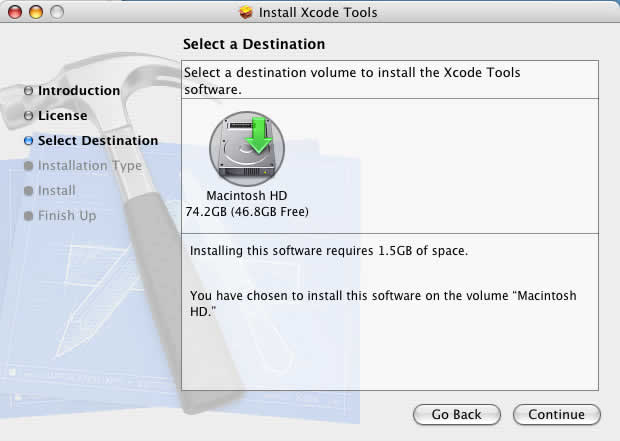 Xcode Tools selected destination drive Xcode Tools selected destination drive